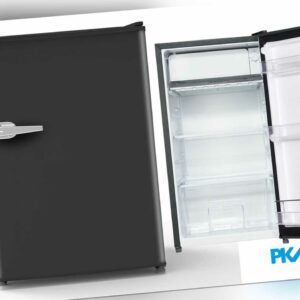PKM Retro Kühlschrank 91 Liter Schwarz freistehend kompakt 45 cm breit. B-WARE!