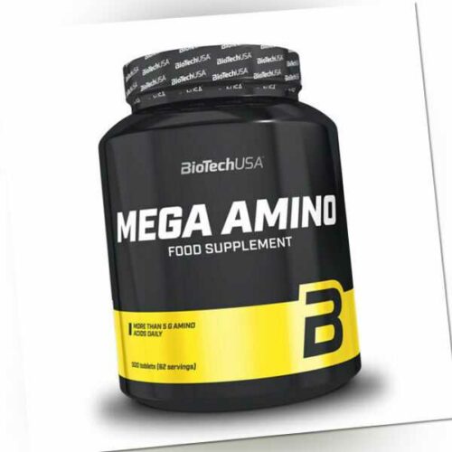 BioTech USA Mega Amino - 500 Tabletten - Amino Aminosäuren BCAA L-Glutamin