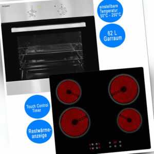 exquisit Einbau Herd Set Backofen Glaskeramik-Kochfeld rahmenlos autark Timer