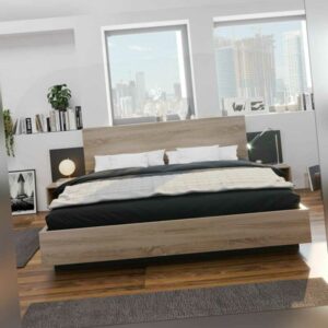 Massivholzbett Bett Doppelbett Bettgestell 160x200 mit 2 Nachttische Lattenrost