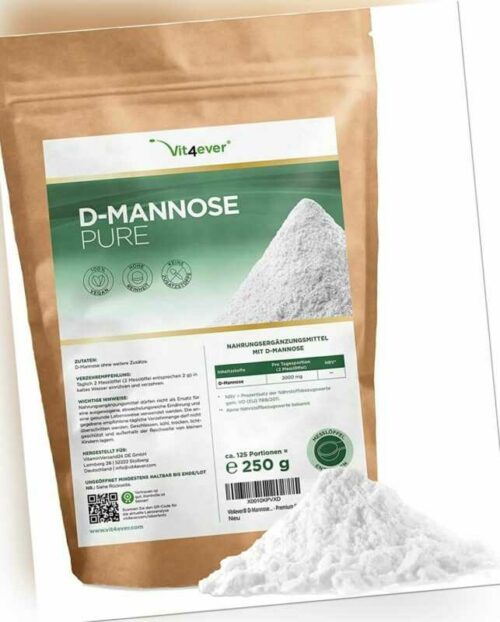 D-Mannose Pulver 250g - 100% rein / vegan & naturbelassen + Dosierlöffel Geprüft