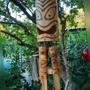 50cm Windspiel Klangspiel Bambus Haus Garten Deko TIKI Südsee Maori