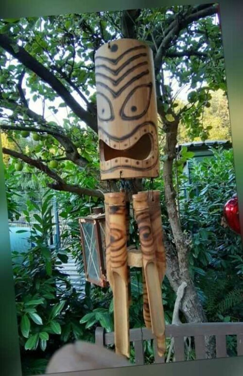 50cm Windspiel Klangspiel Bambus Haus Garten Deko TIKI Südsee Maori