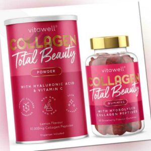 Vitawell Collagen Total Beauty Anti-Aging Gummis (Erdbeere)/Pulver (Zitrone)