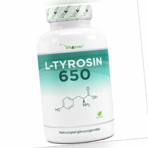 L TYROSIN - 240 Kapseln (vegan) a 650 mg Hochdosiert - Muskelaufbau Stoffwechsel