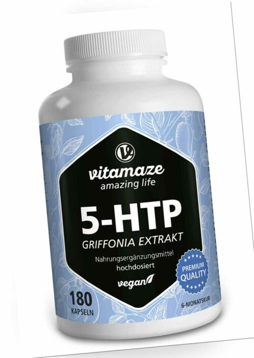 (170,00€/kg) 5-HTP 200 mg aus Griffonia Extrakt hochdosiert, 180 vegane Kapseln