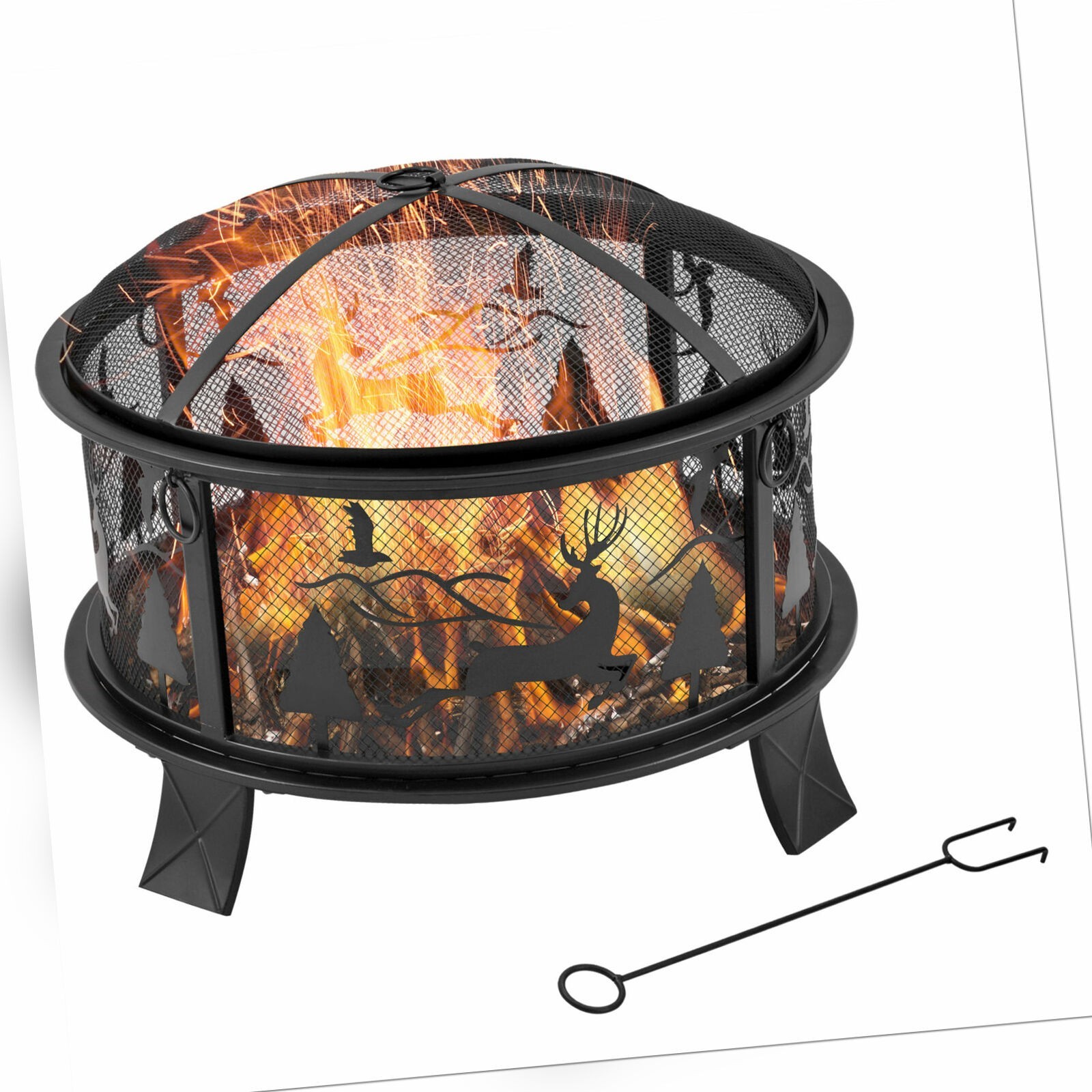 FEUERSCHALE FEUERKORB mit Funkenschutz 60 cm Feuerstelle Garten rund