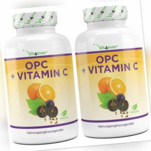 2X OPC + Vitamin C = 480 Kapseln - 600 mg pro Kapsel - Vegan + Hochdosiert