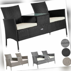 Casaria Gartenbank Polyrattan 2-Sitzer Tisch Kissen Garten Balkon Bank Sitzbank