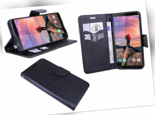 HTC U12+ (PLUS) Tasche Seitlich Hülle Schutz Cover Case Bag Bumper Etui Schwarz
