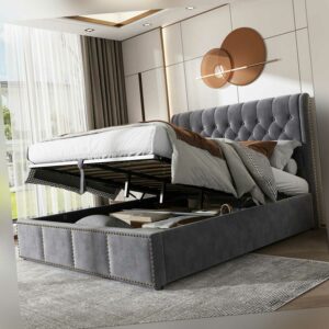 180x200cm Doppelbett Polsterbett Bettgestell Bett mit Bettkasten Lattenrost Grau