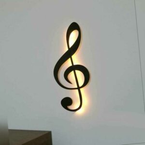 Dekoration Note Musik (Holz) Wanddeko Wandschmuck Notenschlüssel Led Licht 60 cm