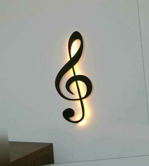 Dekoration Note Musik (Holz) Wanddeko Wandschmuck Notenschlüssel Led Licht 60 cm