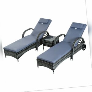 Polyrattan Sonnenliege Tisch Set Gartenliege Gartenmöbel mit Kissen Grau