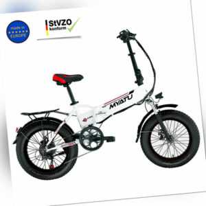 Fatbike E-Bike 20 Zoll 500 Wh faltbar 250W Elektrofahrrad Klapprad weiß Myatu