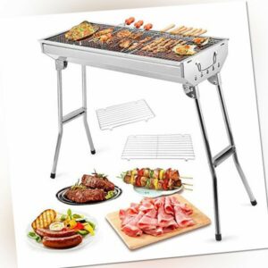 BBQ Grill Holzkohlegrill Camping Standgrill Picknickgrill Tragbar Edelstahl Uten