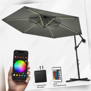 Luxus RGB Sonnenschirm mit LED Beleuchtung Ampelschirm 300, 350 cm Garten Schirm