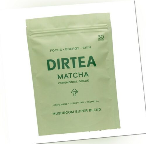 Dirtea Matcha Pilz Super Mischung für Energie, Ruhe, Fokus und Haut, 30 Portionen