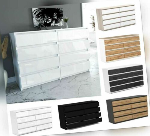 Kommode mit 8 Schubladen Sideboard Schubladenschrank Kleiderschrank Weiß Schwarz