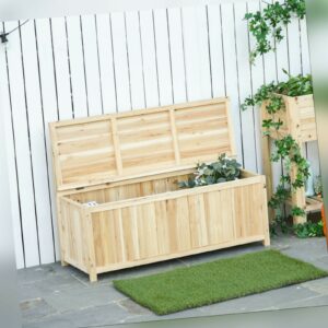 Outsunny Gartenbank mit Stauraum Truhenbank Sitzbank 2-Sitzer Tanne Natur