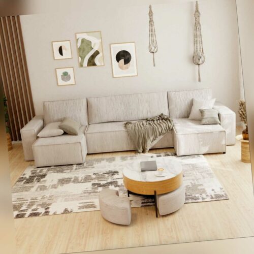 Ecksofa Paris U Poso Cordstoff Sofa Couch mit Schlaffunktion Bettkasten