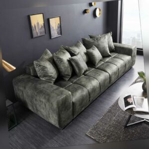 Modernes XXL Sofa ELEGANCIA 285cm moosgrün inkl. Kissen Bigsofa Couch Federkern