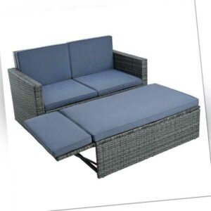 Gartenmöbel Polyrattan Sitzgruppe Lounge Gartensofa Essgruppe Set Anthrazit-Grau