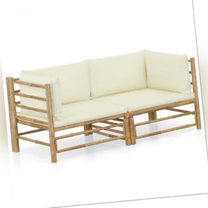 Gartensofa Lounge Sitzgruppe Gartenmöbel Bambus Couch Sofa m Rückenkissen