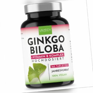 Ginkgo Biloba Extrakt 6000mg hochdosiert vegan +Vitamin B12 365 kleine Tabletten