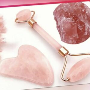 Rosenquarz Roller | Walzer Gesichtsroller mit Gua Sha Stein Anti Aging Massage