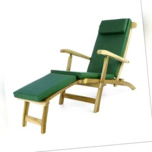 DIVERO Liege Stuhl Deckchair "Florentine" Steamer Chair Teak Auflage dunkelgrün