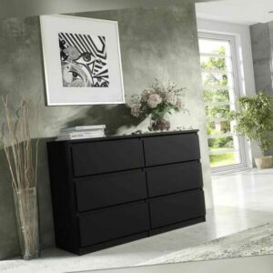 Kommode Schwarz Matt mit 6 Schubladen 140 cm - Sideboard Wohnzimmer