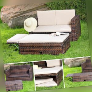 Lounge Gartenmöbel Sofa Bank Tisch klappbar Rattan Gartenset Sitzmöbel braun
