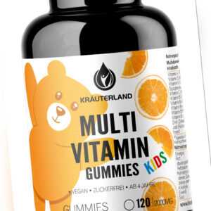 Multivitamin Gummies, Kinder, 120 Stück, vegan, zuckerfrei, orange, 9 Vitamine