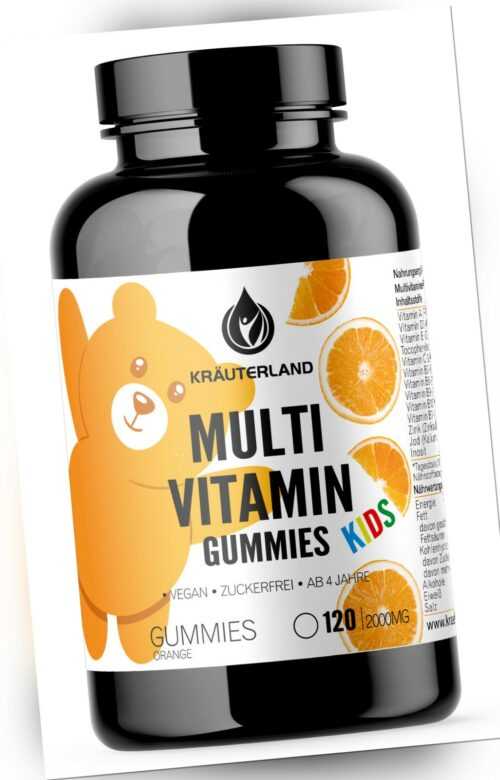 Multivitamin Gummies, Kinder, 120 Stück, vegan, zuckerfrei, orange, 9 Vitamine