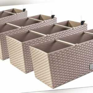 4x Balkonkasten Blumenkasten Rattan-Optik Pflanztopf Blumenkübel Mocca PAFEN