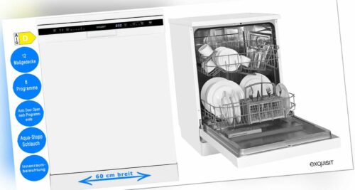 Exquisit Geschirrspüler 60 cm Weiß AquaStop Auto-Door-Open freistehend