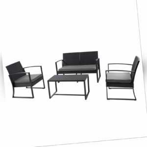 SVITA LOIS XL Poly Rattan Sitzgruppe Gartenmöbel Bistro-Set Tisch Sessel Schwarz
