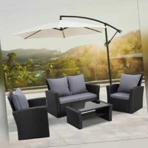 Poly Rattan Lounge Sitzgruppe für 4 Personen Sitzgarnitur Gartenmöbel Sofa Tisch
