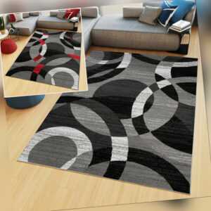 Teppich Kurzflor Modern Kurzflor Geometrisches Muster Kreise Rot Grau Wohnzimmer
