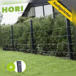 HORI Doppelstabmattenzaun Matten Zaun Gartenzaun Stahlzaun Set Anthrazit Grau