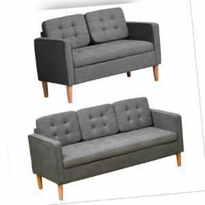 HOMCOM 2-Sitzer Sofa Stoffsofa Doppelsofa abnehmbar mit Kissen Baumwoll Grau