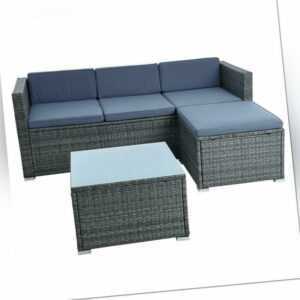 Rattan Lounge Sitzgruppe Gartenmöbel Set Sofa Couch 3-Sitzer Rattanmöbel Grau