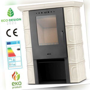 Eldur Kachel-Ofen Beige Kamin-Ofen Holz-Ofen Keramik elegant freistehend 11 kW