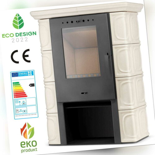 Eldur Kachel-Ofen Beige Kamin-Ofen Holz-Ofen Keramik elegant freistehend 11 kW
