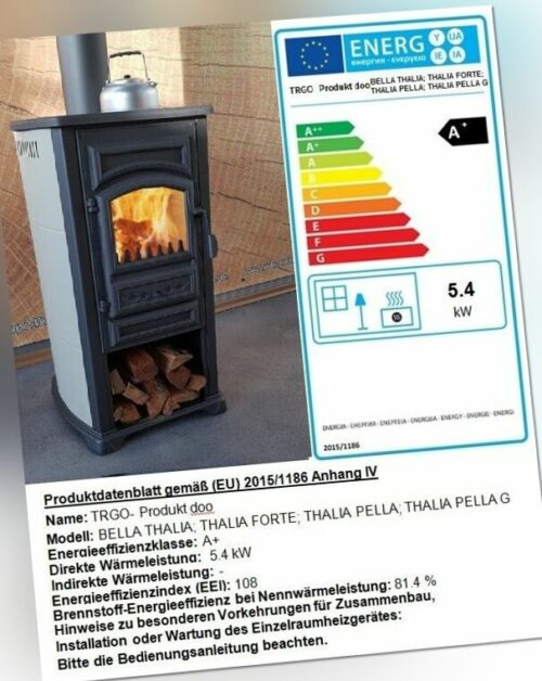 EEK A+ Kaminofen Forte creme mit Herdplatte - 5,4kW