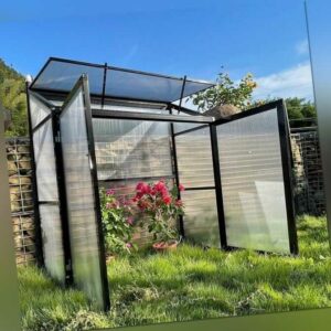 B_Ware - Aluminium Halbsgewächshaus Treibhaus Frühbeet - Schwarz -MIT Rückwand