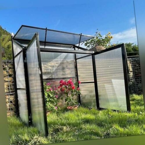 B_Ware - Aluminium Halbsgewächshaus Treibhaus Frühbeet - Schwarz -MIT Rückwand