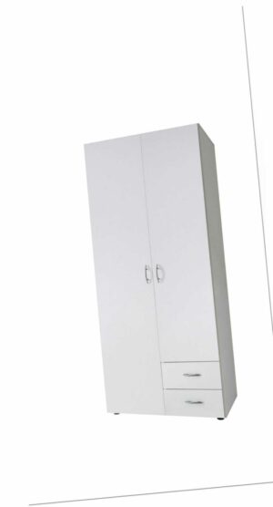 Kleiderschrank Drehtürenschrank Schrank weiß 81x176x51cm 2 Schübe 2 Türen