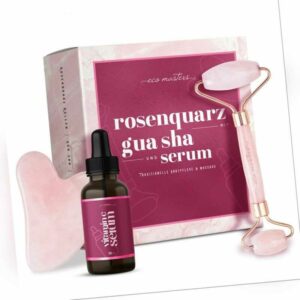 Rosenquarz Roller - Gua Sha stein, Vitamin C Serum - Anti Aging Gesichtsmassage